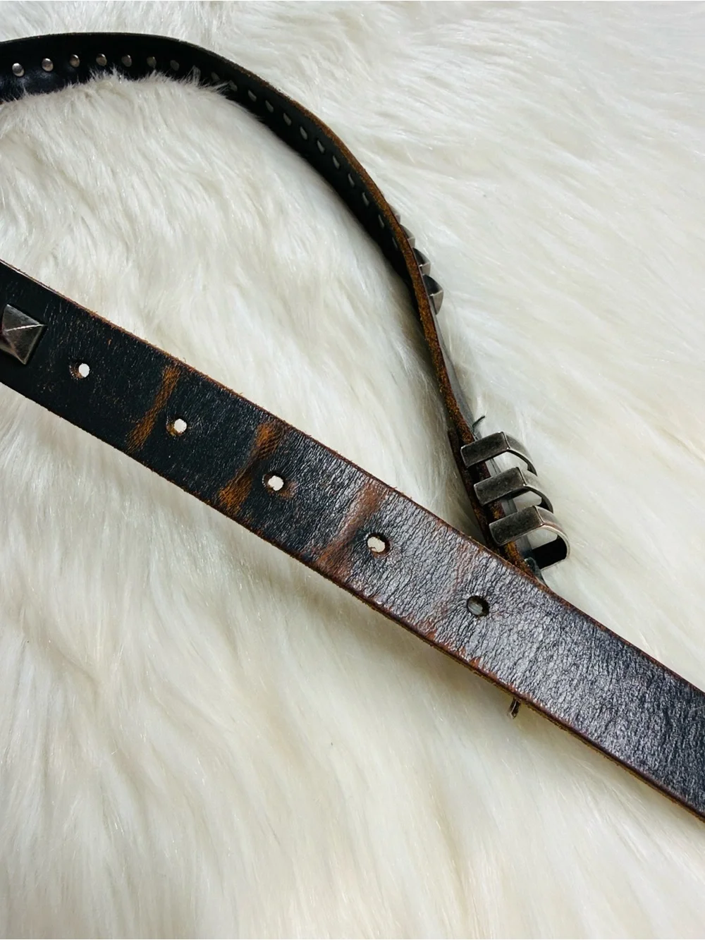 J. Crew Brown Leather Silver Metal Studded Belt